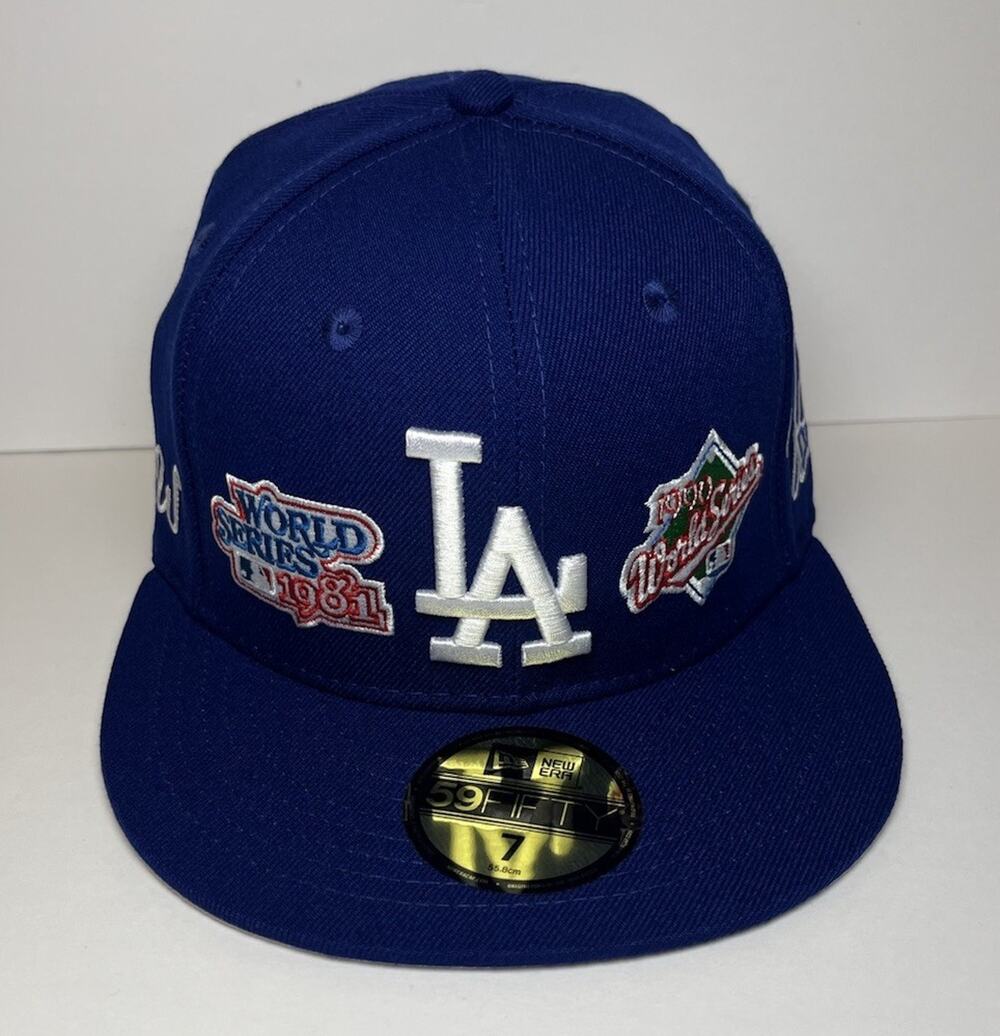 New Era 59FIFTY LA Dodgers World Series Champions Fitted Hat Size 7 Grey Bottom
